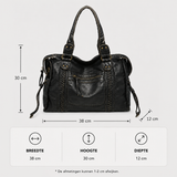 Women's Black Faux Leather Shoulder Bag with Zip Pockets