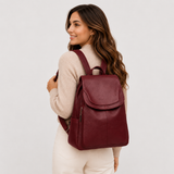 Women's Faux Leather Flap Backpack with Adjustable Straps