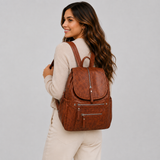 Women's Vintage PU Leather Backpack with Zip Pockets