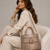 Women's Croco Print Handbag with Buckle