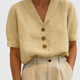 Button Front Short Sleeve Knit Top