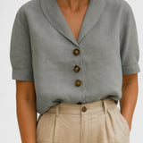 Button Front Short Sleeve Knit Top