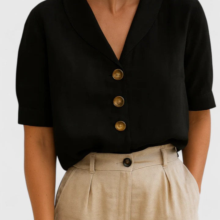 Button Front Short Sleeve Knit Top