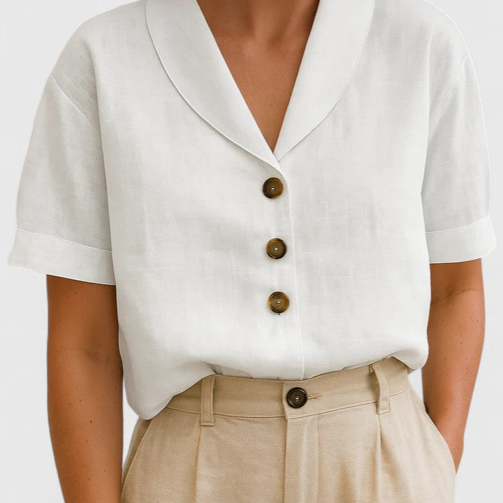 Button Front Short Sleeve Knit Top