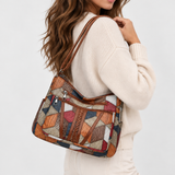 Women's Patchwork Leather Shoulder Bag with Zip Pocket