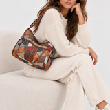 Women's Patchwork Leather Shoulder Bag with Zip Pocket