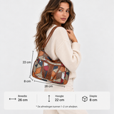 Women's Patchwork Leather Shoulder Bag with Zip Pocket