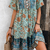 Printed V-Neck Tunic Mini Dress