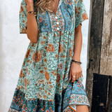 Printed V-Neck Tunic Mini Dress