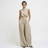 Women's Relaxed Linen-Blend Two-Piece Blouse Set