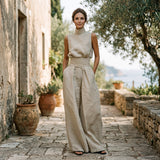 Women's Relaxed Linen-Blend Two-Piece Blouse Set