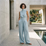Women's Relaxed Linen-Blend Two-Piece Blouse Set