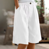 Elastic Waist Linen Blend Bermuda Shorts