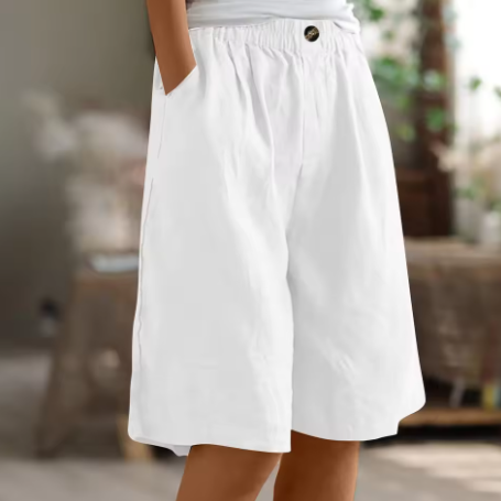 Elastic Waist Linen Blend Bermuda Shorts