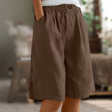 Elastic Waist Linen Blend Bermuda Shorts