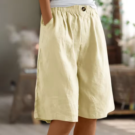 Elastic Waist Linen Blend Bermuda Shorts