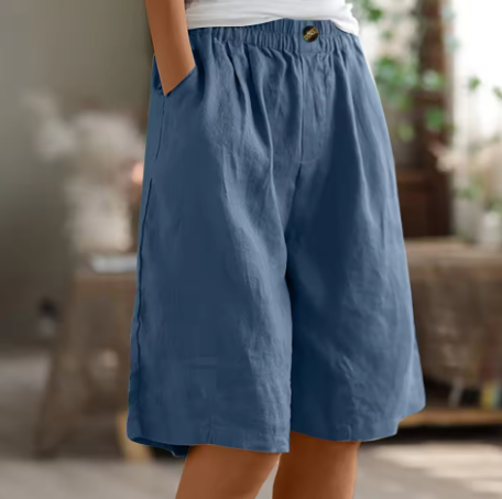 Elastic Waist Linen Blend Bermuda Shorts