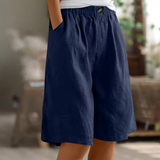 Elastic Waist Linen Blend Bermuda Shorts