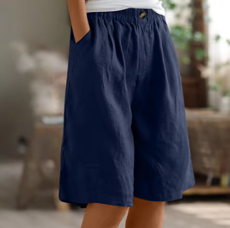 Elastic Waist Linen Blend Bermuda Shorts