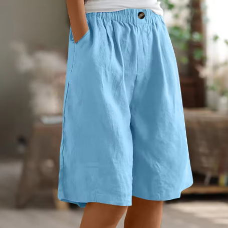 Elastic Waist Linen Blend Bermuda Shorts