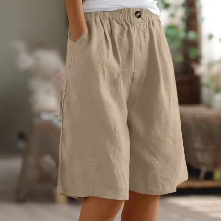 Elastic Waist Linen Blend Bermuda Shorts