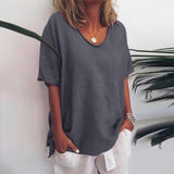 Relaxed V-Neck Short Sleeve Blouse