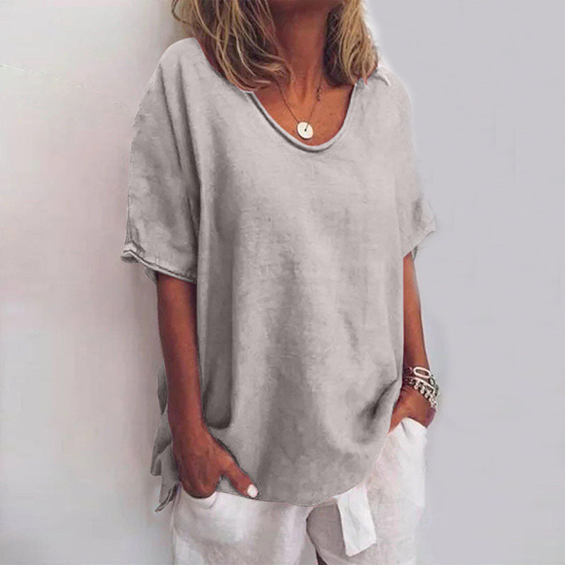 Relaxed V-Neck Short Sleeve Blouse