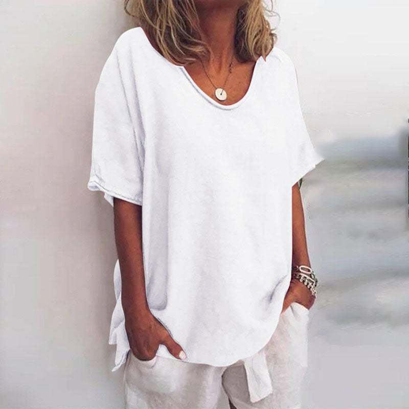 Relaxed V-Neck Short Sleeve Blouse