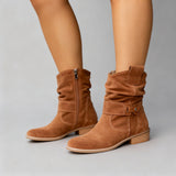 Slouch Mid Calf Block Heel Boots