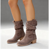 Slouch Mid Calf Block Heel Boots