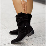 Slouch Mid Calf Block Heel Boots