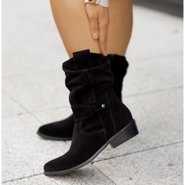 Slouch Mid Calf Block Heel Boots