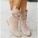 Slouch Mid Calf Block Heel Boots