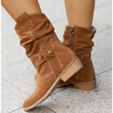 Slouch Mid Calf Block Heel Boots