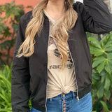 Women's Lightweight Zip-Up Bomber Jacket with Ribbed Cuffs