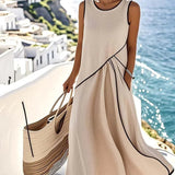 Contrast Trim Sleeveless A-Line Maxi Dress