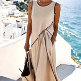Contrast Trim Sleeveless A-Line Maxi Dress