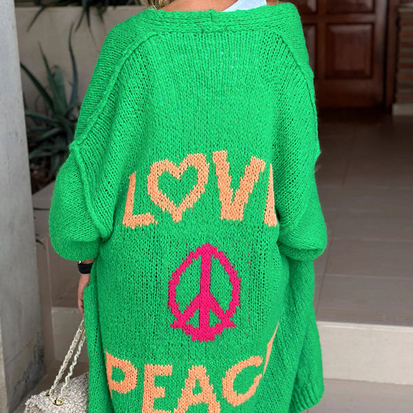 Love Peace Oversized Knit Cardigan