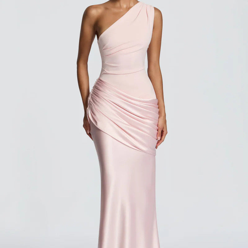 One Shoulder Ruched Maxi Dress