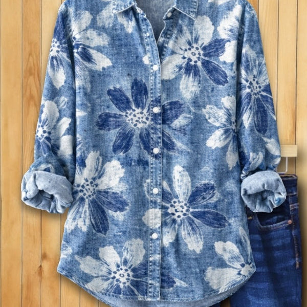 Floral Print Button Front Shirt Blouse