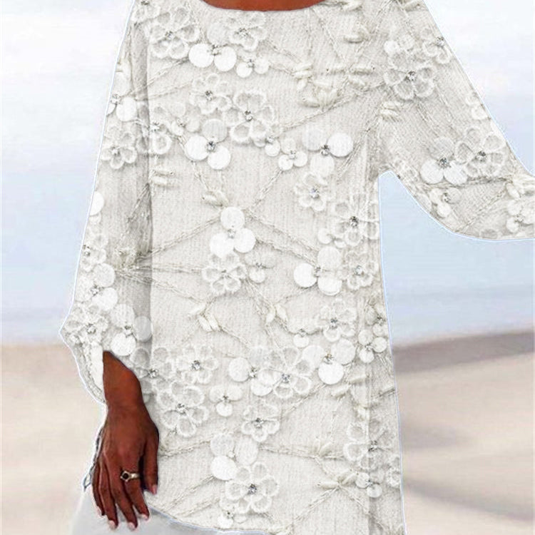 Floral Lace Overlay Asymmetrical Tunic Blouse