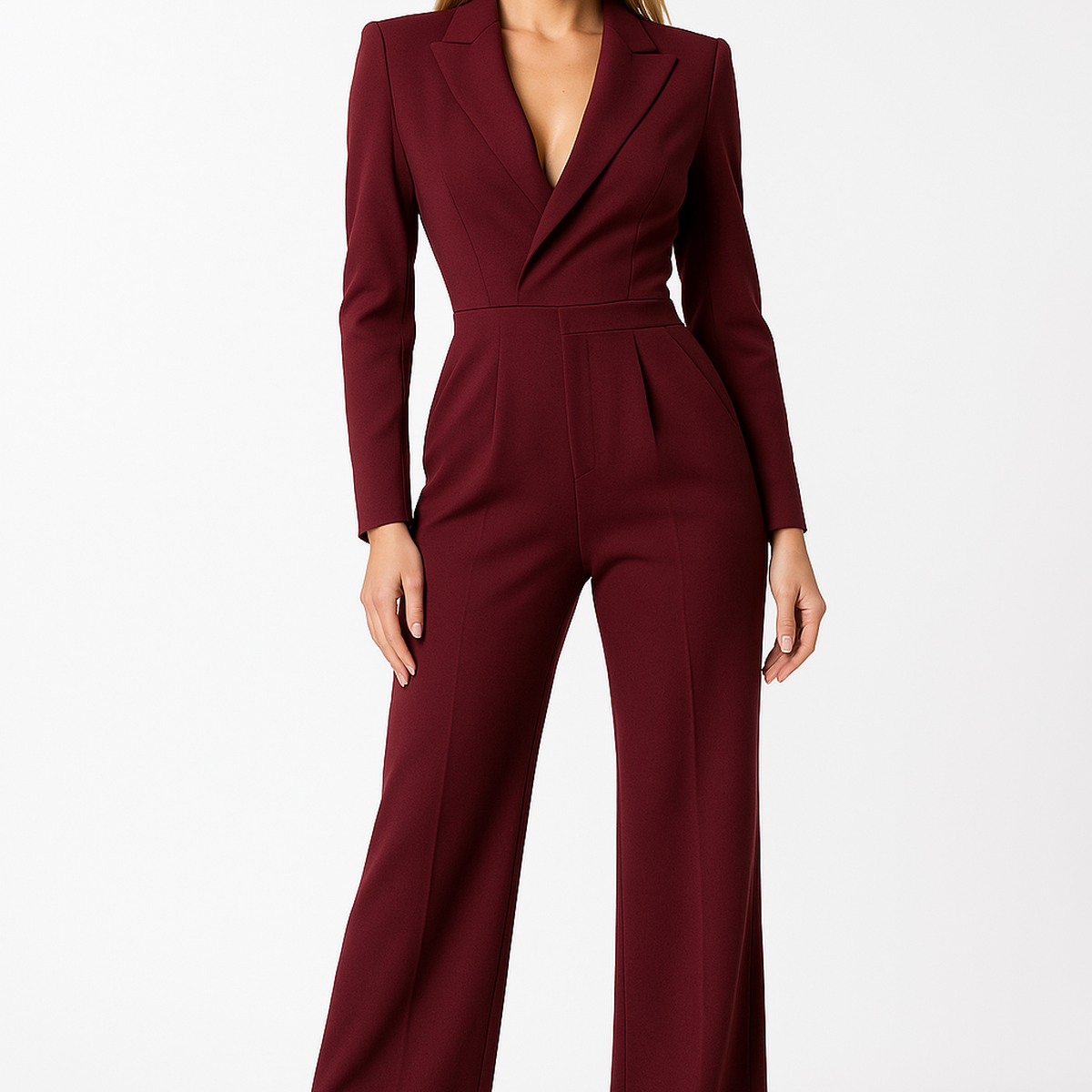 V-Neck Wide Leg Relaxed Tailored Jumpsuit