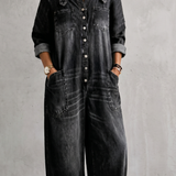Women's Off-Shoulder Wide-Leg Button-Front Overalls