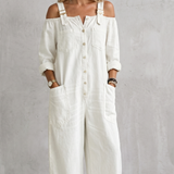 Women's Off-Shoulder Wide-Leg Button-Front Overalls