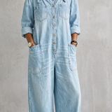 Women's Off-Shoulder Wide-Leg Button-Front Overalls