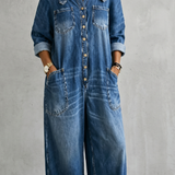 Women's Off-Shoulder Wide-Leg Button-Front Overalls