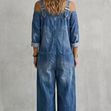Women's Off-Shoulder Wide-Leg Button-Front Overalls
