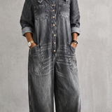 Women's Off-Shoulder Wide-Leg Button-Front Overalls