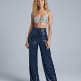 Women's High-Waist Sequin Wide-Leg Trousers