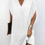 V-Neck Batwing Midi Dress with Side Slit